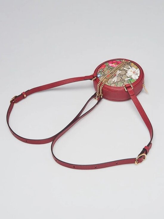 Gucci Red Leather GG Flora Coated Canvas Ophidia Round Mini Backpack Bag main image 6